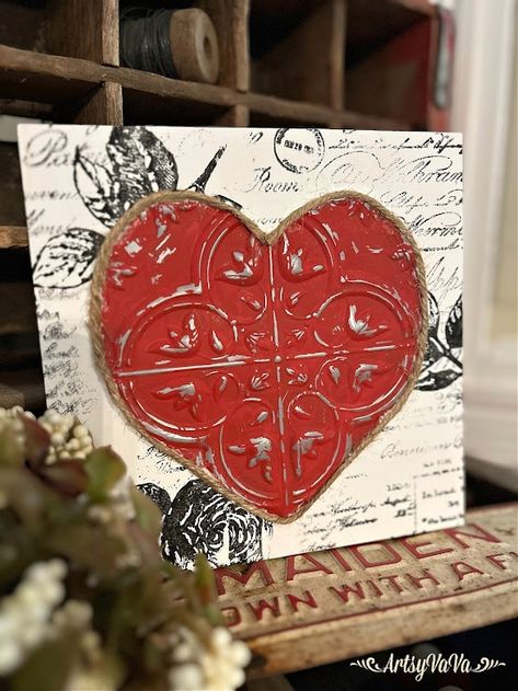 Artsy VaVa: Faux Tin Valentine Art Heart Necklace Diy, Faux Tin Tiles, Agate Rock, Paper Lanterns Diy, Valentine Art, Free Crafts, Faux Tin, Dixie Belle Paint Company, Upcycled Projects