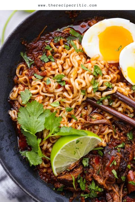 You can top this dish with any number of your favorite toppings! I recommend shredded purple cabbage, sliced radish, green onions, or diced red onion in addition to the toppings mentioned in the recipe. Birria Ramen Recipe, Birria Ramen, Ramen Ingredients, Ramen Toppings, Ramen Recipe, Soup Base, Homemade Ramen, The Recipe Critic, Loaded Baked Potato Soup