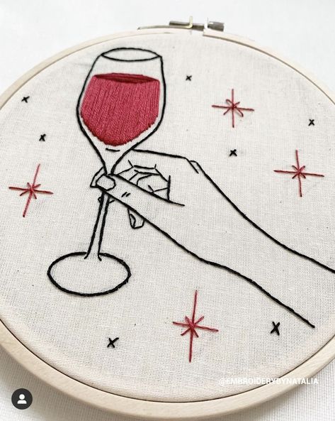 Wine Glass Embroidery, Wine Embroidery, Glass Embroidery, Hands Embroidery, Fall Embroidery Designs, Valentine Embroidery, Halloween Embroidery Designs, Christmas Embroidery Patterns, Embroidery Hand