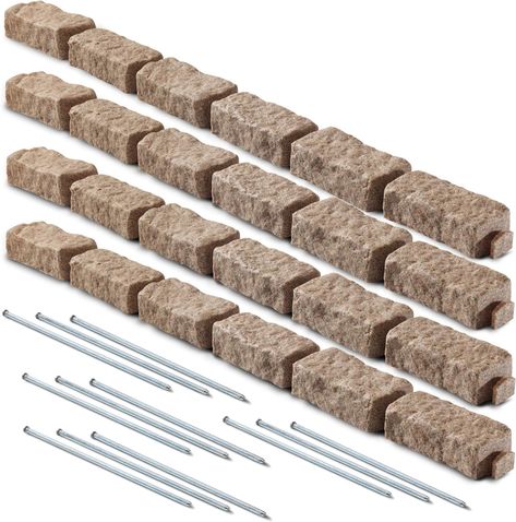 Amazon.com : Beuta DIY No Dig Faux Stone Landscape Edging w/Anchoring Spikes, Flexible Brick-Sized Border for Driveways Yards Trees or Gardens, Each 6-Brick Section 47.5" L x 2.25" H x 3.75" W (4, Cobblestone) : Patio, Lawn & Garden Stone Landscape Edging, Brick Landscape Edging, Cobblestone Patio, Stone Landscape, Paver Walkway, Landscape Edging, Clay Soil, Top Soil, Brick Design