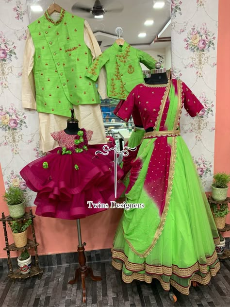 For orders call/whatsapp:8374504389/9059693997 #kidswear #kidsfashion #kidspattulehenga #designerwear #designeroutfits #traditional #designerblouses Mom And Son Traditional Outfits, Family Dress Code For Birthday Party, Dress Code For Birthday Party, Colour Combinations Clothes, Indian Party Wear Dresses, Mommy Daughter Dresses, Mom Daughter Matching Dresses, Mom And Son Outfits, Pattu Dress