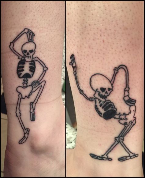 Disney's Silly Symphonies dancing skeletons tattoos Skeleton Dancing Tattoo, Dancing Skeleton Tattoo, Disney Skeleton, Dancing Tattoo, Dark Angel Tattoo, Silly Skeleton, Dance Tattoo, Skeleton Dancing, Matching Best Friend Tattoos