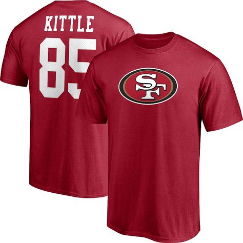 It's not truly game time until George Kittle takes the field. Show your excitement to watch your favorite San Francisco 49ers star in action with this Player Icon Name and Number T-shirt from Fanatics Branded. It features the team's logo printed across the chest and George Kittle graphics with faux mesh numbers on the back. The cotton fabric also gives this crew neck San Francisco 49ers shirt a lightweight, comfortable feel.It's not truly game time until George Kittle takes the field. Show your 49ers Shirts, George Kittle, Nick Bosa, 49ers Players, Uniform Design, Game Time, San Francisco 49ers, Scarlet, Georgia