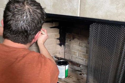 Painting Gas Fireplace Insert, Painting Inside Fireplace Black, Painting The Inside Of A Fireplace, Painting Inside Of Fireplace, Paint Inside Fireplace, Inside Fireplace, Fireplace Box, High Heat Paint, Fireplace Redo