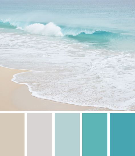 Ocean Color Palette, Beach Color Palettes, Coastal Paint Colors, House Color Palettes, Paint Color Schemes, Ocean Spray, Beachy Decor, Beach Color, Ocean Colors