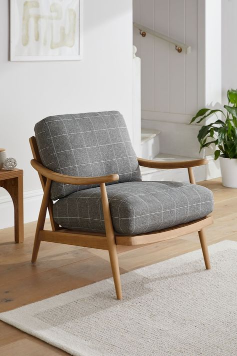 Tweedy Check Lawson Mid Grey, Oak Effect Frame Hampton Wooden Accent Chair Accent Chair Grey Couch, Scandinavian Accent Chair, Daybed In Living Room, Occasional Chairs Living Room, Wooden Accent Chair, Wood Accent Chair, Wooden Lounge Chair, Side Chairs Living Room, Ochre Yellow