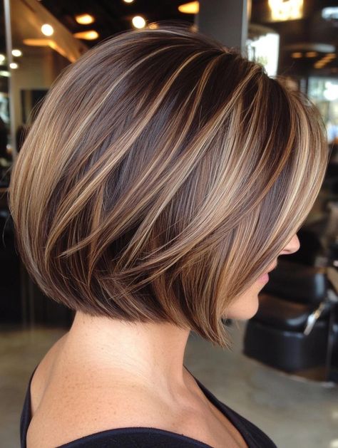 Bob Haircut With Highlights, Brunette Bob With Highlights, Highlighted Bob, Layered Bob Haircut, Chubby Face, Short Hair Highlights, Choppy Bob Haircuts, Short Dark Hair, Layered Bob Haircuts