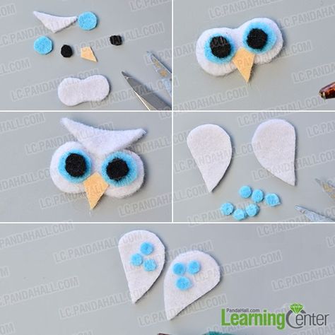 Pandahall Tutorial on How to Make Simple Felt Owl with Pine Cone for Kids - Pandahall.com Simple Felt Crafts, Owl Pinecone, Wing Template, Owl Diy, Pinecone Owls, Owl Kids, Felt Owls, Bracelets Easy, Snow Owl