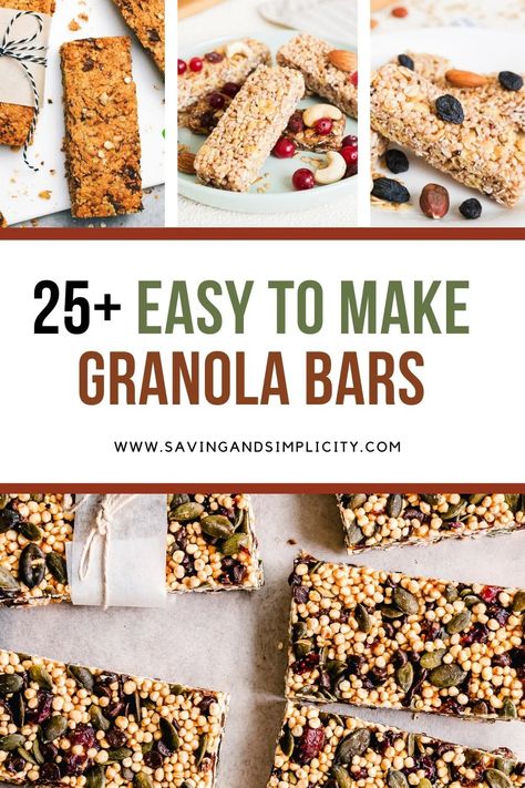 25+ Super easy to make homemade granola bars recipes including no bake granola bars, gluten free recipes, peanut butter bars and more.  Easy to make healthy granola bar snacks, school snacks, fruit and nut bars, Kind bars, breakfast bars and so many more delicious easy to make snacks. Sheet Pan Snacks, Granola Bars Without Peanut Butter, Protein Granola Bars Homemade, Gronala Bars, Vegetable Bars, Home Made Granola Bars, Homemade Healthy Granola Bars, Vegan Granola Bar Recipe, Granola Bars Homemade