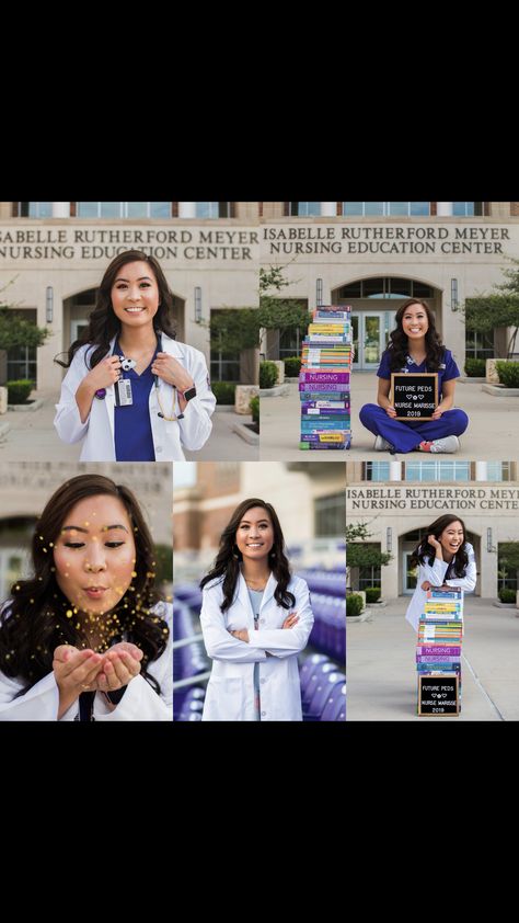 Radiology Student Graduation Pictures, Medical School Graduation Pictures Photo Ideas, Med Student Photoshoot, Biology Degree Graduation Pictures, Accepted Into Nursing School Pictures, Unique Nurse Graduation Photos, Nursing Graduation Pictures With Books, Nursing Pictures, Nursing School Graduation Pictures