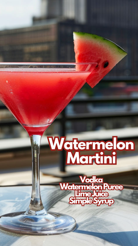 Watermelon Martini Watermelon Martini Vodka, Vodka Watermelon Cocktails, Watermelon Drinks With Alcohol Vodka, Watermelon Drinks With Alcohol, Watermelon Cocktail Vodka, Martini Variations, Watermelon Martini Recipe, Watermelon Alcoholic Drinks, Watermelon Puree