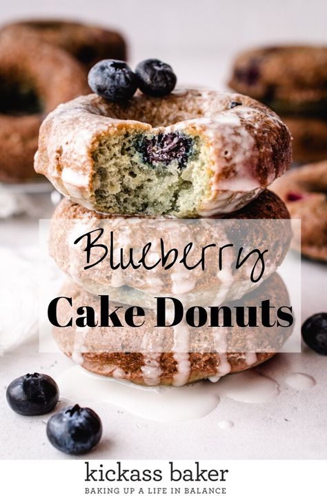 Blueberry Cake Donuts | kickassbaker.com #baked #donuts #doughnuts #noyeast #withoutyeast #blueberry #krispykreme #dunkin #easyrecipe #glazed #cakedonuts Blueberry Doughnuts, Blueberry Cake Donuts, Cake Donuts Recipe, Blueberry Donuts, Making Donuts, Donuts Recipe, Doughnut Cake, Vanilla Glaze, Easy Blueberry