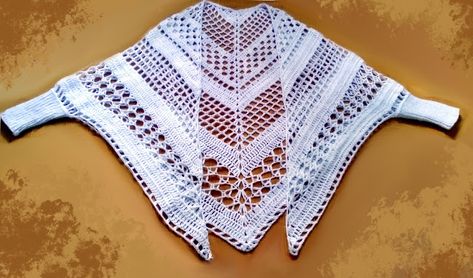 White "Mexicana" with Sleeves Shawl With Sleeves, Knitting Shawl, Poncho With Sleeves, Crochet Shawl Diagram, White Poncho, Poncho Crochet, Easy Knit, Crochet Poncho Patterns, Poncho Pattern