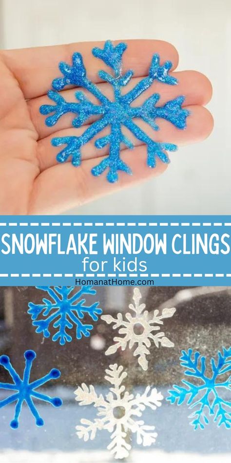 Puffy Paint Window Clings Diy, Snowflake Window Clings, Winter Wonderland Decorations For School Easy Diy, Christmas Window Craft, Diy Window Clings For Kids, Easy Snowflakes For Kids, Diy Winter Window Decor, Snowflake Suncatcher Craft For Kids, Easy Snowflake Template Printable Free