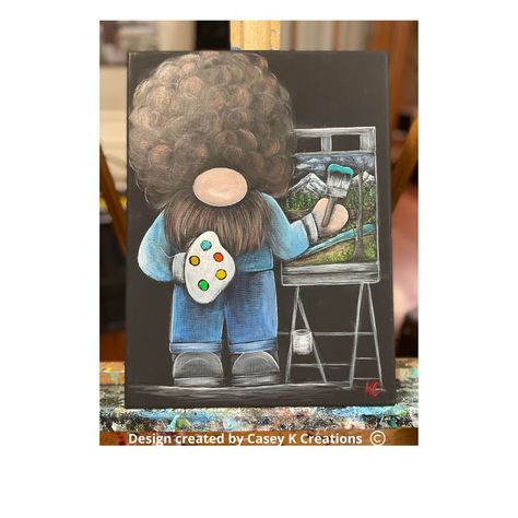 Gnome Paintings, Gnome Paint, Bob Ross Paintings, Canvas Painting Diy, Gnomes Crafts, Favorite Artist, Art Diary, Flat Brush, Bob Ross