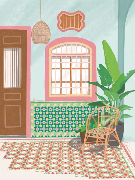 Retro Tile Pattern, Penang Illustration, Peranakan Pattern, Peranakan Art, Malaysia Art, Peranakan Tiles, Singapore Art, Custom Portrait Illustration, Tiles Pattern