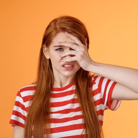 The Psychology Of Cringe (And How To Work Through The Feeling) Pathological Demand Avoidance, Composite Bonding, Healing Aloe, Dental Bonding, Feeling Unwanted, Ginger Girls, Redhead Girl, Orange Background, Mix N Match