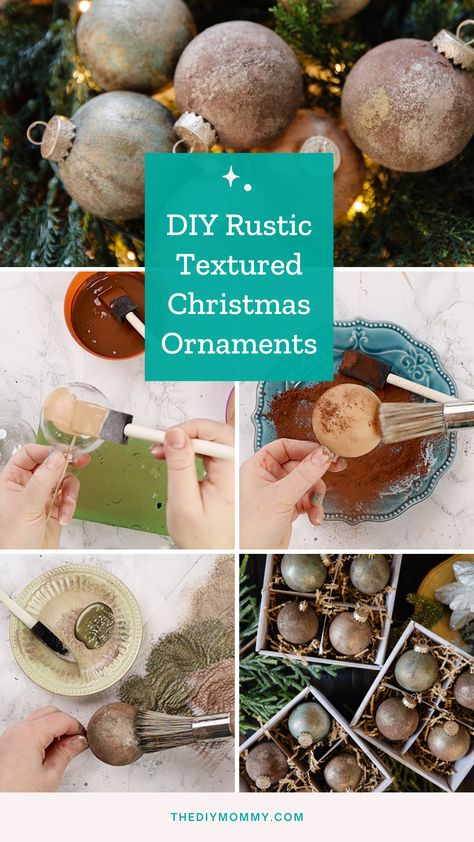 Diy Rustic Ornaments, Glass Ball Ornaments Diy, Rustic Ornaments Diy, Christmas Ornaments Homemade Rustic, Diy Christmas Ornaments Rustic, Vintage Christmas Balls, Diy Christmas Ball, Diy Mommy, Ornaments Ideas