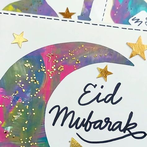 N I D A 🌻 on Instagram: "HANDMADE EID CARDS AND TAGS Making Eid cards at home is one of my favourite childhood memories. I've always loved personalized handmade Eid cards, and thus, my kids and I make lots of Eid cards for our family and friends. I recycled the old painting sheets I had saved from my kids' art projects. And I let my kids do some free-hand, messy painting all over those sheets using foam brushes. When the paint dried, I traced a few stencils at the back of those painted sheets Handmade Eid Cards, Messy Painting, Painting Sheets, Kids Canvas Painting, Eid Cards, Kids Canvas, Old Paintings, Free Hand, Kids Art