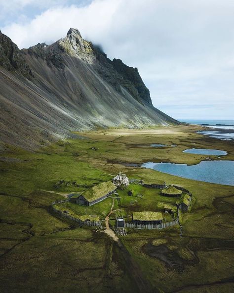 ↠ Lost In Iceland ↞ on Instagram: “📍The Viking village, Stokksnes Photo by: @jameslloydcole Tag someone who should go to Iceland! ————————————————— Follow @lost.in.iceland…” Viking Village, Middle Earth Art, Nature Music, Landscape Concept, Viking History, Fantasy Setting, Village Life, Fantasy Art Landscapes, Beautiful Buildings