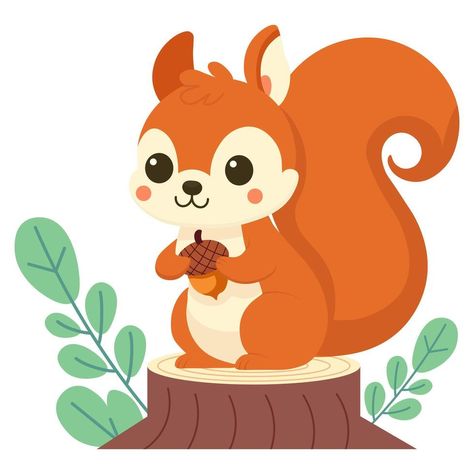 mignonne écureuil en portant un gland tandis que séance sur une souche. vecteur dessin animé illustration Squirell Drawing Cartoon, Squirrel Pictures Cartoon, Squirrel Images Clip Art, Squirrel Vector Illustration, Squirrel Digital Art, Anime, Art