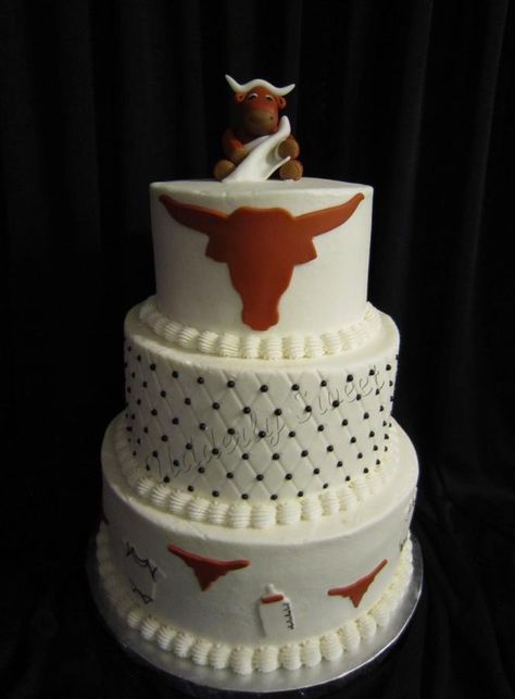 Baby Longhorn - Cake by Michelle Longhorn Cake, Ut Longhorns, Cow Baby Showers, Skull Cake, Cowboy Baby Shower, Longhorn Skull, Longhorn Cow, Cowboy Baby, Texas Longhorn