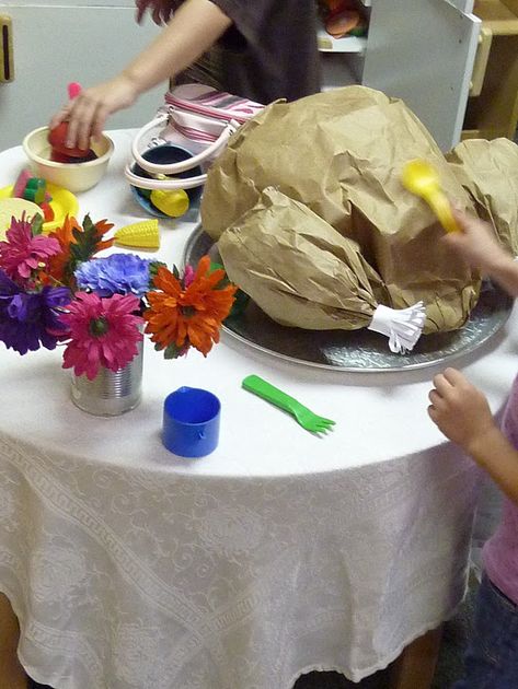 Dramatic Play Toddlers, Paper Bag Turkey, Dramatic Play Centers Preschool, Dramatic Play Activities, Paper Turkey, Dramatic Play Themes, Turkey Activity, Thanksgiving Kids Table, Thanksgiving Kindergarten