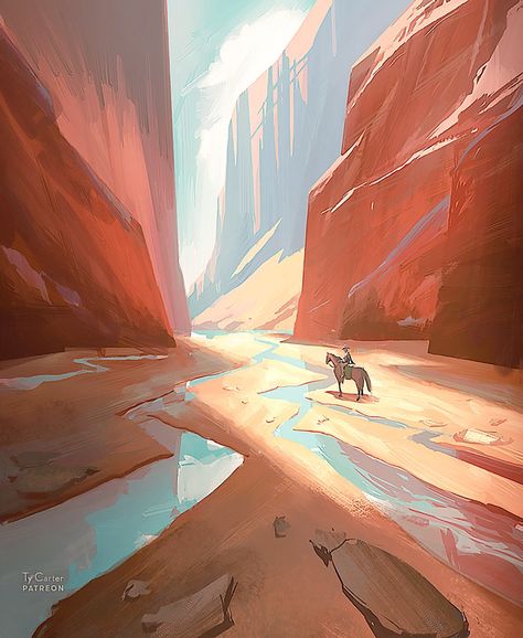 Desert Concept Art, Canyon Illustration, Animation Landscape, Landscape Concept Art, Enviroment Art, Desert Drawing, Tyler Carter, Environment Painting, Landscape Concept