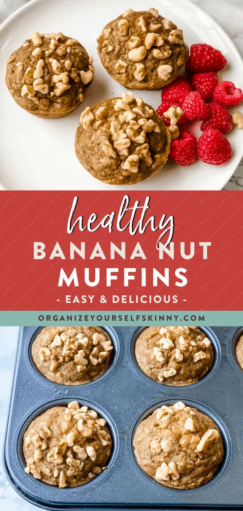 Healthy Banana Nut Muffins, Homemade Banana Nut Muffins, Banana Recipes Healthy, Banana Nut Muffins Healthy, Easy Banana Nut Muffins, Banana Pecan Muffins, Healthy Breakfast Baking, Banana Muffin Recipe Easy, Healthy Banana Recipes