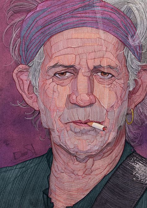 Keith Richardds caricature Stavros Damos featured Stavros Damos, Portrait Quilts, Portraits Illustrés, Famous Portraits, L'art Du Portrait, Zebra Art, Pen Drawings, Art Portraits, Keith Richards