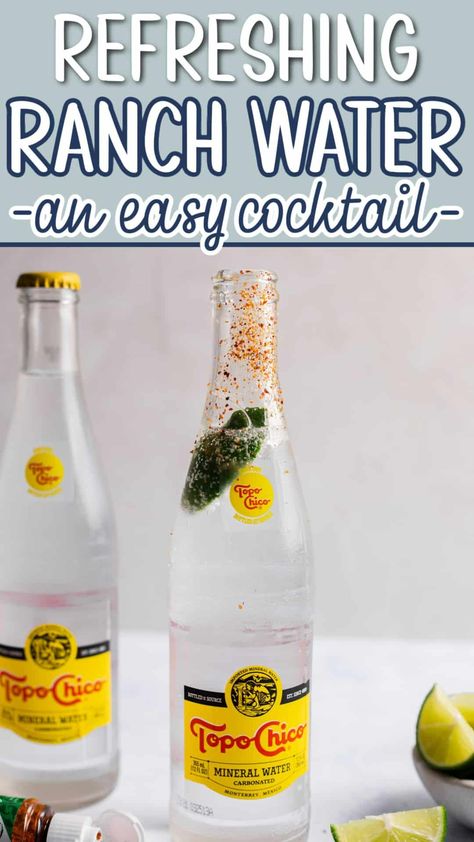 Beat the Texas heat with the ultimate refreshing cocktail - Ranch Water! This tequila highball mixed with lime and Topo Chico is the perfect cooling drink that you've been looking for. Ranch Water In Topo Chico Bottle, Ranch Water Recipe, Cucumber Drink, Ranch Water, Mexican Drinks, Food Innovation, Refreshing Cocktail, Cocktail Drink, Hard Seltzer