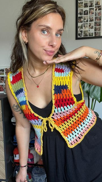 Scrap Yarn Top, Scrap Crochet, Scrap Yarn Crochet, Yarn Project, Scrap Yarn, Crochet Vest, Yarn Projects, Crochet Yarn, Spice Up