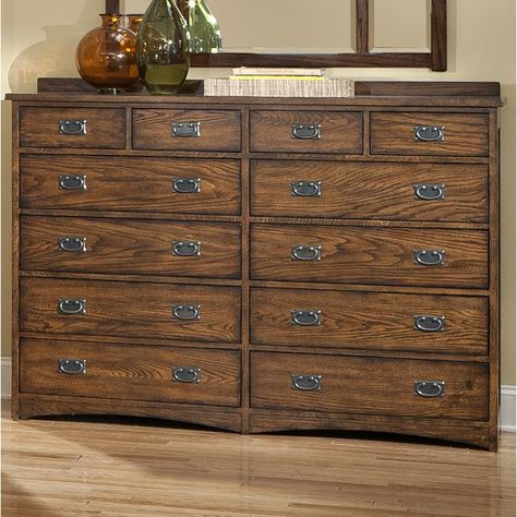 Foundry Select Boehme 12 Drawer Double Dresser & Reviews | Wayfair Big Dresser, 12 Drawer Dresser, 8 Drawer Dresser, Oak Dresser, Mission Oak, Bedroom Organization, 9 Drawer Dresser, Metal Slide, Oak Park