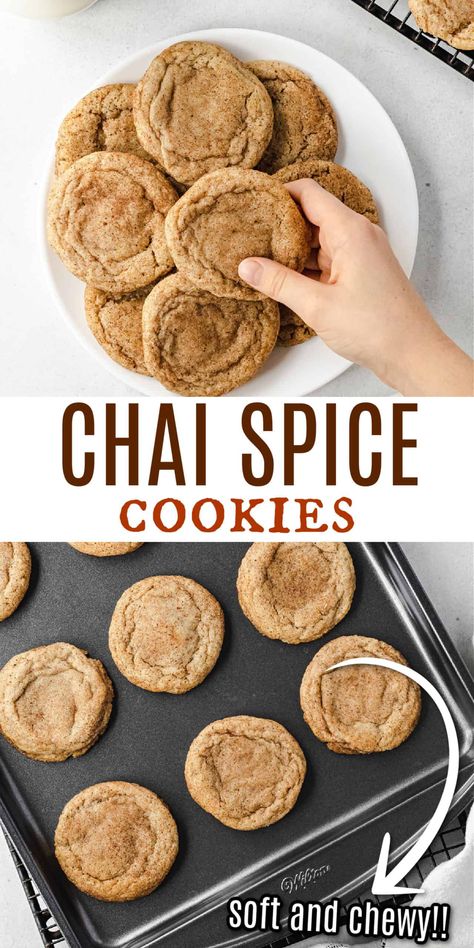 Chai Spice Snickerdoodles, Eggless Fall Desserts, Chia Spiced Cookies, Weekly Baked Goods, Christmas Cookies To Give As Gifts, Spiced Chai Cookies, Chai Spice Bread, Delicious Fall Dessert Recipes, Cookies That Stay Soft