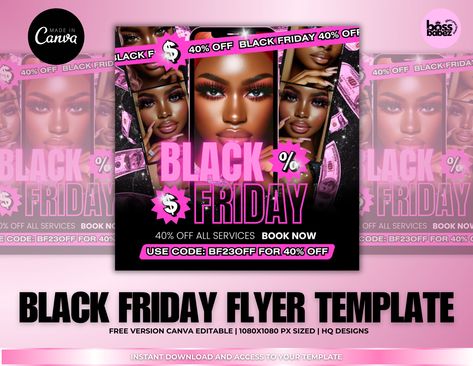 Black Friday Bookings flyer, Editable Black Friday sale flyer, black friday sale template, hair business, nails, lashes, Canva template for just €5.00 #CanvaTemplate #DiyCanvaTemplate #VacationTemplate #SalonSchedule #BusinessHours #CanvaBanner #PinkCanvaTemplate #InstagramTemplate #SmallbusinessDesign #BusinessFlyer Black Friday Sale Flyer, Black Friday Flyer, Business Nails, Small Business Design, Sale Template, Hair Business, Hey Gorgeous, Hair Brands, Sale Flyer