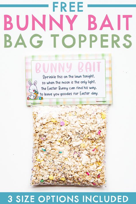 Bunny Bait Tags Free Printable, Easter Bunny Bait For Yard, Easter Bunny Food Ideas, Easter Bunny Bait Recipe, Easter Goodie Bags For School, Bunny Bait Printable Tags, Easter Bags For Kids, Easter Class Gifts, Diy Easter Bags