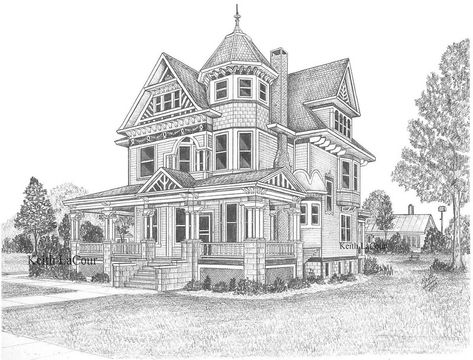 Victorian House / Aviston, IL | Pencil drawing by Keith LaCo… | Flickr House Design Drawing, House Colouring Pages, Drawing Eyes, Building Drawing, House Sketch, Drawing Faces, Architecture Model Making, Pencil Drawings Easy, Building Art