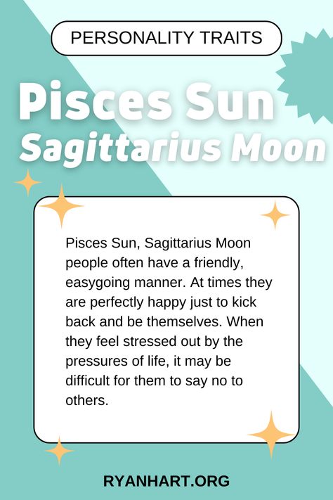 Pisces Sun Sagittarius Moon people want more out of life than the average person, and have the strength and determination to achieve whatever they undertake. Pisces Sun Sagittarius Moon, Sagittarius Moon, Reading Charts, Pisces Moon, Astrology Pisces, Virgo Moon, Personality Traits, Stressed Out, Astrology Zodiac