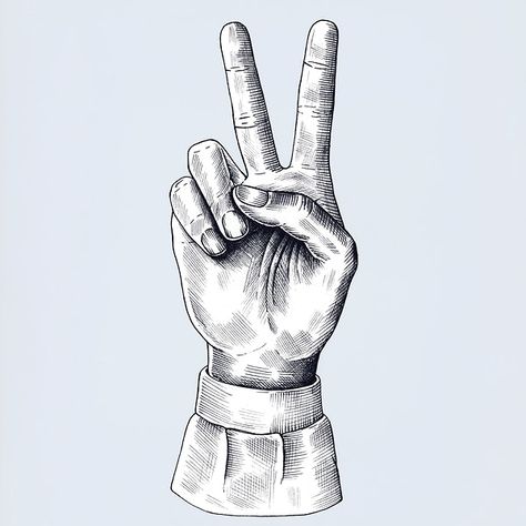 Peace sign vintage style illustration | free image by rawpixel.com Louis Tomlinson Painting, Images Of Peace, Hand Drawn Fox, Victory Sign, Peace Fingers, Peace Sign Hand, Free Illustration Images, Sketchbook Cover, Hand Drawings