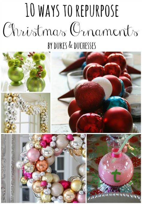 10 ways to repurpose Christmas ornaments Recycled Ornaments Christmas, Repurposed Christmas Balls, Crafts With Old Christmas Ornaments, Decorations With Ornament Balls, Old Christmas Ornaments Repurpose, Extra Ornaments What To Do With, How To Use Old Christmas Ornaments, Christmas Decor Using Ornaments, Christmas Ornament Upcycle