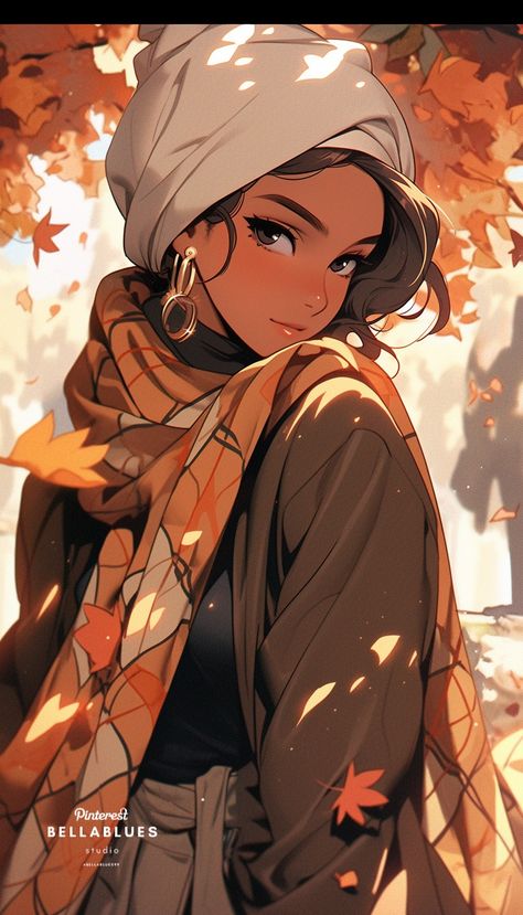 Seasons As People Drawing, Fall Aesthetic Illustration, Jw Aesthetic, Anime Black People, October Drawings, Landscapes Digital Art, Digital Art Animals, Portraits Digital Art, Character Digital Art