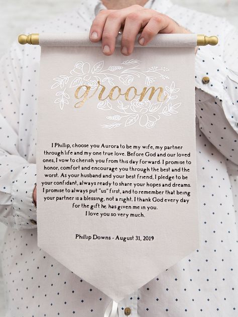 How to make amazingly unique wedding vow scrolls! Wedding Vows Scroll, Diy Wedding Vows, Unique Wedding Vows, Printed Vows, Wedding Scroll, Wedding Vow Art, Lilac Wedding Bouquet, Wedding Readings, Cricut Wedding