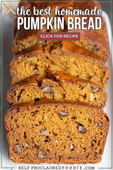 This homemade Pumpkin Bread is everything you want in a fall recipe. It is moist, fluffy, and bursting with fall flavors. No electric mixer is needed and this might just be the best no-fail quick bread recipe you'll ever find. Pumpkin Bread Air Fryer Recipes, Pumpkin Bread Using Canned Pumpkin, Old Fashioned Pumpkin Bread Recipe, Pumpkin Quick Bread Mix Recipes, Pumpkin Nut Bread Recipe Moist, Pumpkin Bread With Dates, Pumpkin Apple Bread Recipe, Pumpkin Bread With Walnuts Recipe, Pumpkin Bread With Nuts Recipe