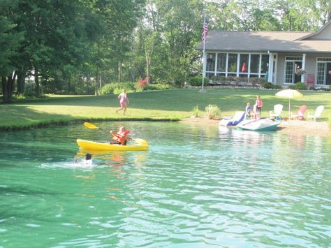 pond before & after 2006-2011: Pond now,2011..... 1/2 acre, 15ft deep at deepest ,sand beach,dock with slide.Stocked with fish.Ice Swim Pond, Farm Pond, Natural Swimming Ponds, Pond Maintenance, Fishing Dock, Country Magazine, Farm Layout, Backyard Beach, Swimming Pond