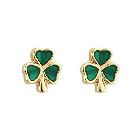 Shamrock Earrings Small Studs Gold Plated  Enamel Irish Made *** You can get additional details at the image link. Gatsby Earrings, Irish Earrings, Irish Luck, Shamrock Earrings, Studs Gold, Cartilage Earrings Hoop, Womens Earrings Studs, Irish Gifts, Stud Jewelry