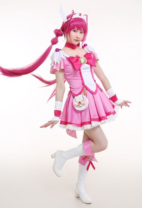 Hoshizora Miyuki, Glitter Force Costume, Glitter Lucky, Magical Girl Outfit, Happy Dresses, Lolita Outfits, Battle Suit, Bow Top, Glitter Force