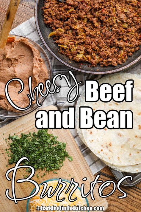 Beef And Bean Burritos, Creamy Refried Beans, Bean Burritos Recipe, Homemade Burritos, Burritos Beef, Beef Burrito Recipe, Bean And Cheese Burrito, Bean Burritos, Leftover Beef