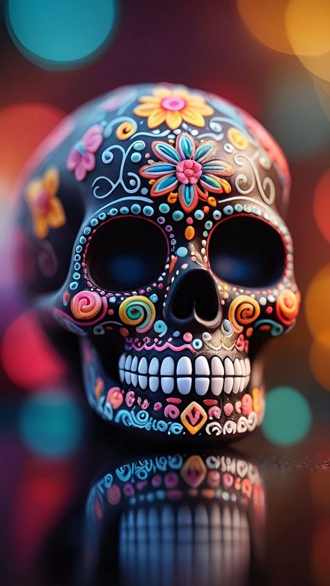 Sugar Skull Art Drawing, Sugar Skull Crafts, Sugar Skull Pumpkin, Holy Spirit Tattoo, Sugar Skull Painting, Colorful Skull Art, Sugar Skull Artwork, Spirit Tattoo, Skull Flowers