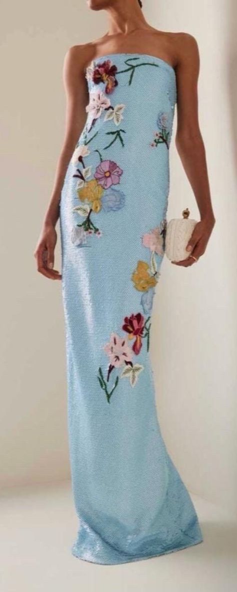 Monique Lhuillier Embroidery Dress Wedding, Blue Gown Dress, Wedding Evening Gown, Floral Applique Dress, Bride Sister, Sequin Embroidery, Guest Attire, Wedding Fabric, Applique Dress