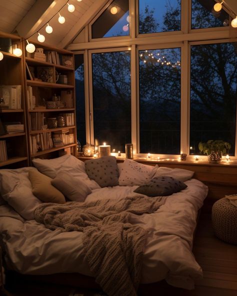 Huge Comfy Bed, Aesthetic Neutral Bedroom Ideas, Dream Room Cozy, House Interior Cozy Bedroom, Comfy Bed Inspiration, Comfy Looking Beds, Huge Attic Bedroom, Cozy Bedroom Cabin, Super Cozy Bed